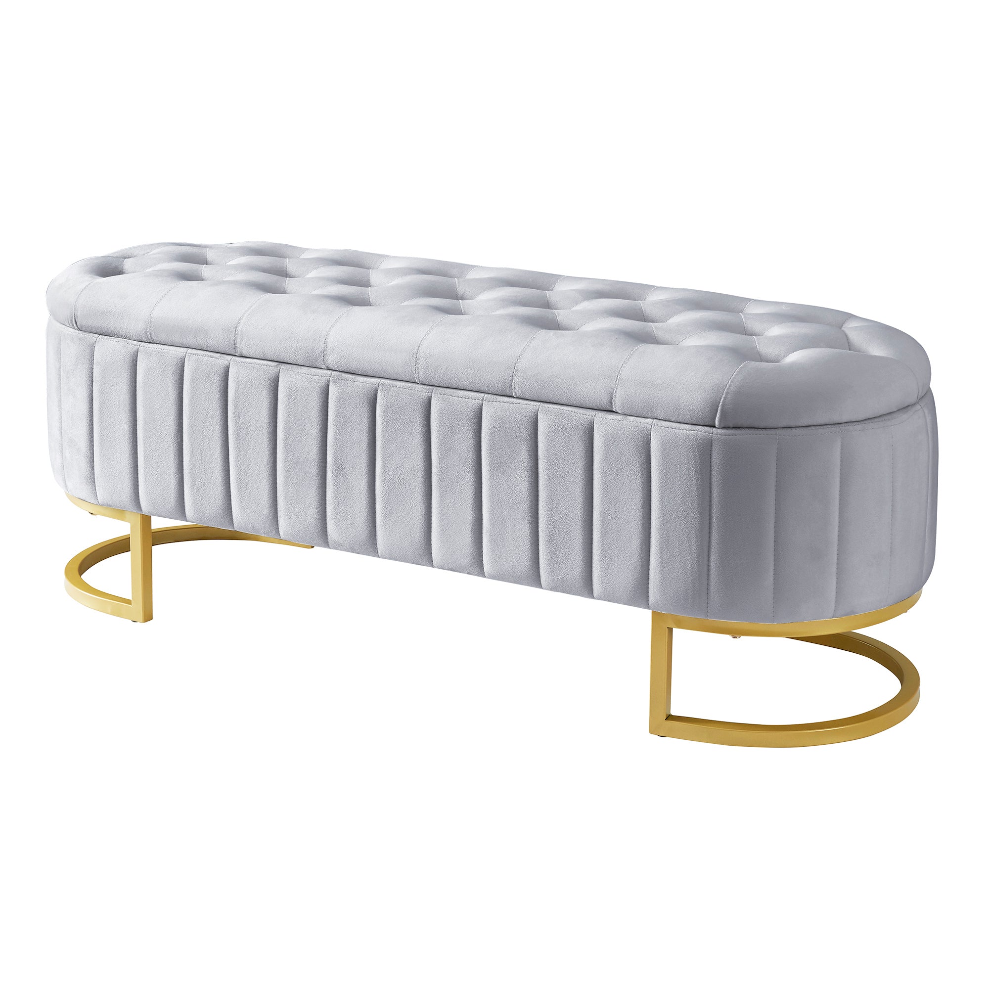 Elegant Velvet Storage Ottoman Bench with Button-Tufted - Grey