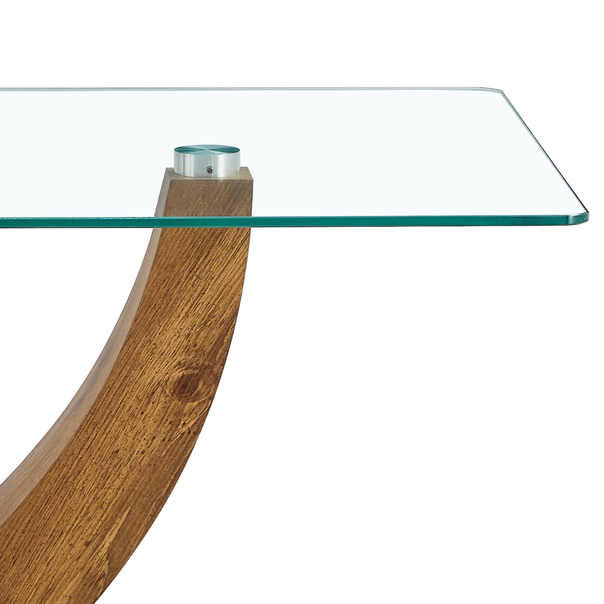 Modern Minimalist Transparent Tempered Glass Coffee Table with Wooden MDF legs and Stainless Steel Decorative Columns