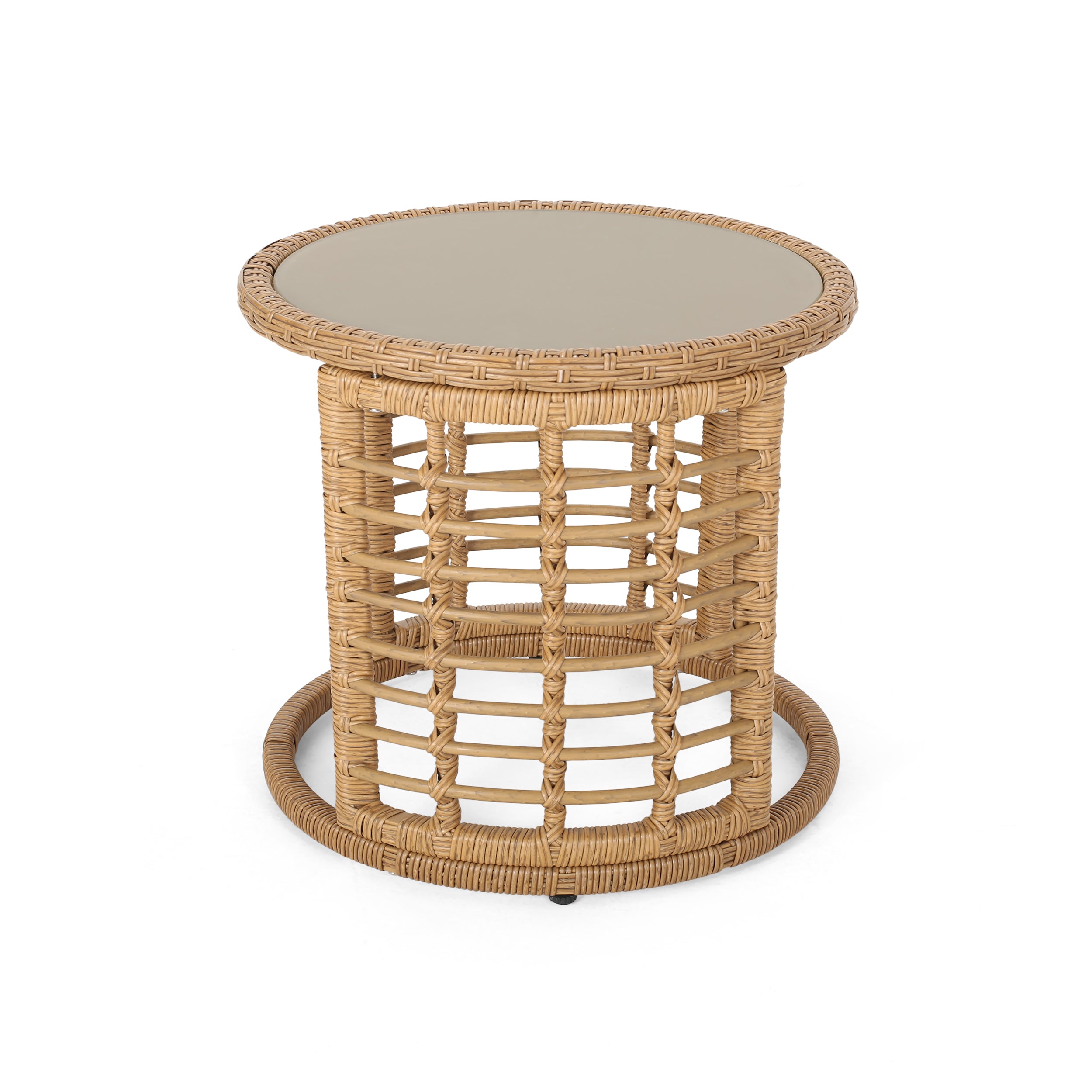 Modern Boho Rattan Side Table - Light Brown