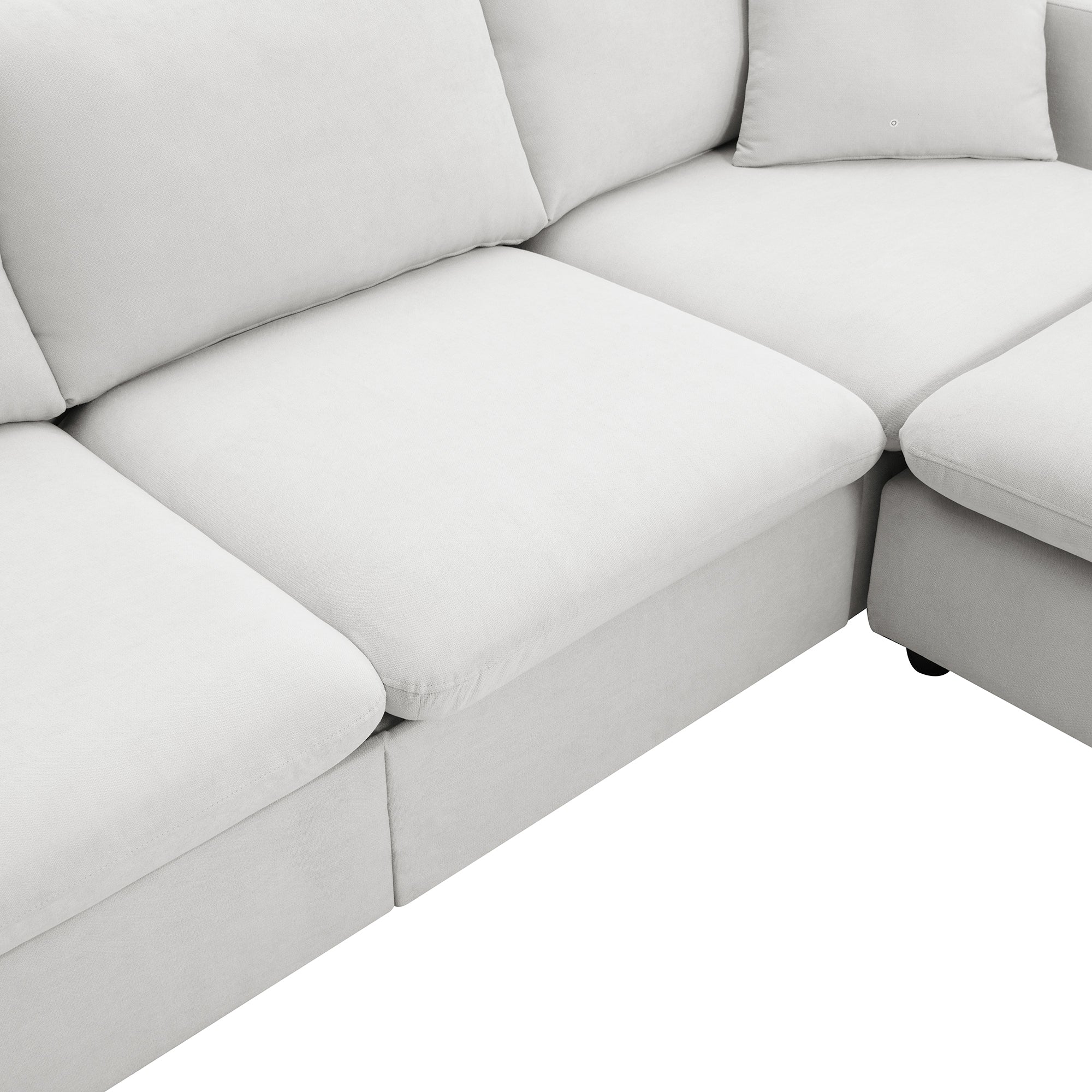 100.4x64.6" Modern Sectional Sofa, L-Shaped Couch Set With 2 Free Pillows, 4-Seat Polyester Fabric Couch Set With Convertible Ottoman - White