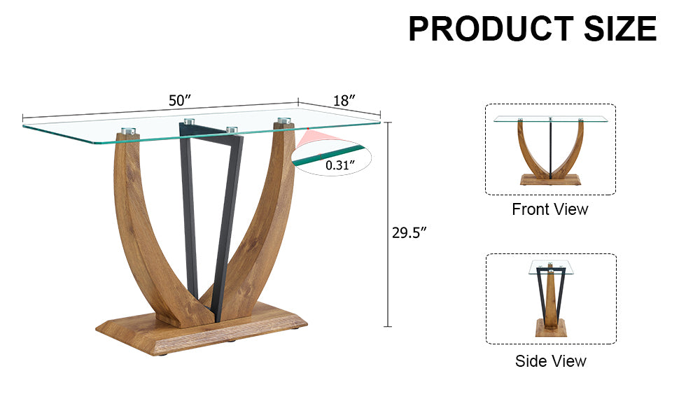 Modern Minimalist Rectangular Glass Table with tempered glass top and MDF wood grain sticker legs