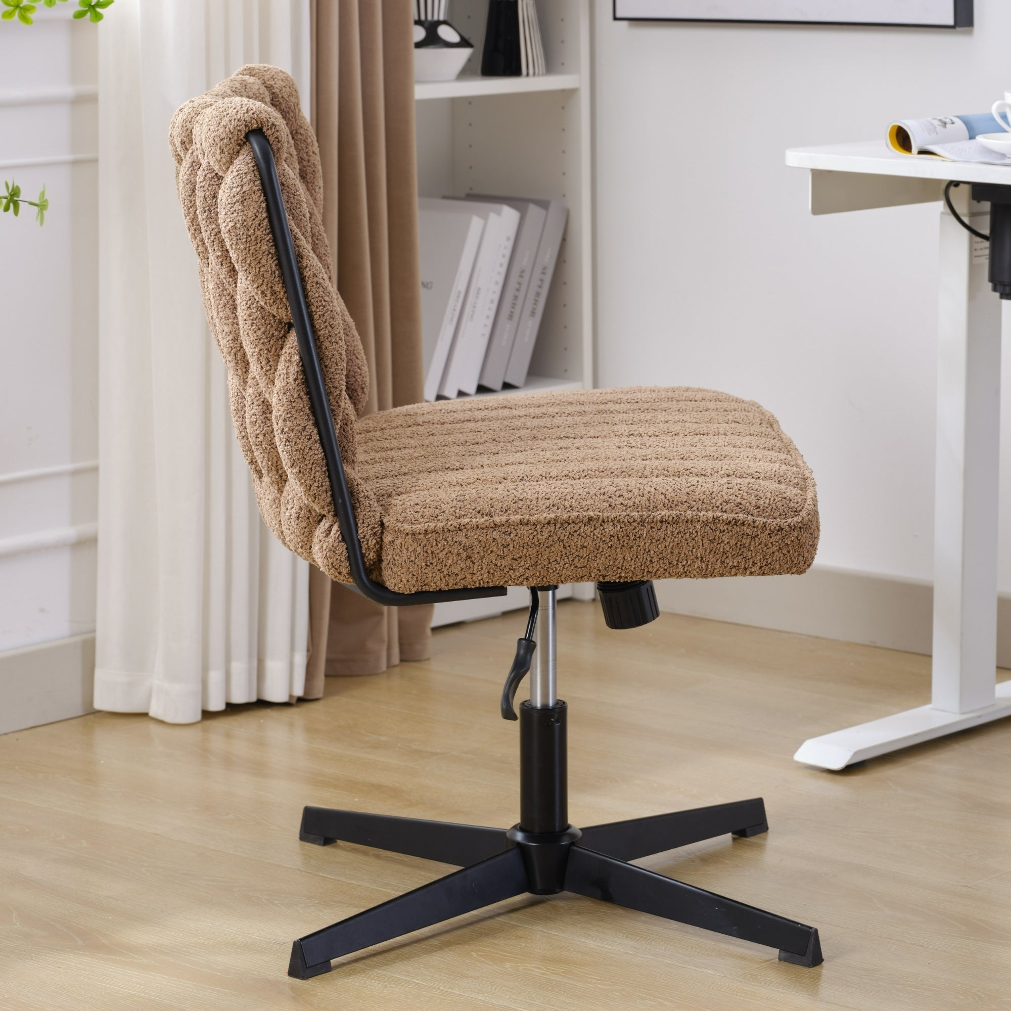 Armless Office Desk Chair No Wheels, Brown