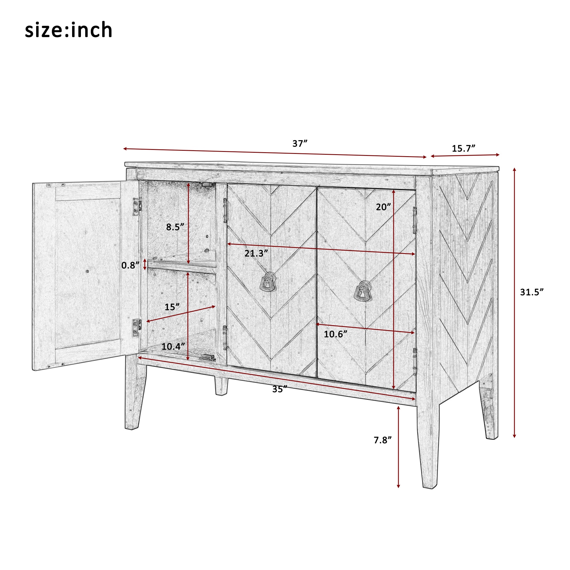 Cabinet Wooden Cabinet with Adjustable Shelf - Antique Gray