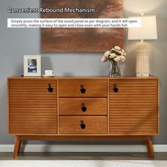 Modern Wood TV Stand, Entertainment Center for TVs up to 65", Sideboard Buffet Cabinet Credenza, Slatted Media Console