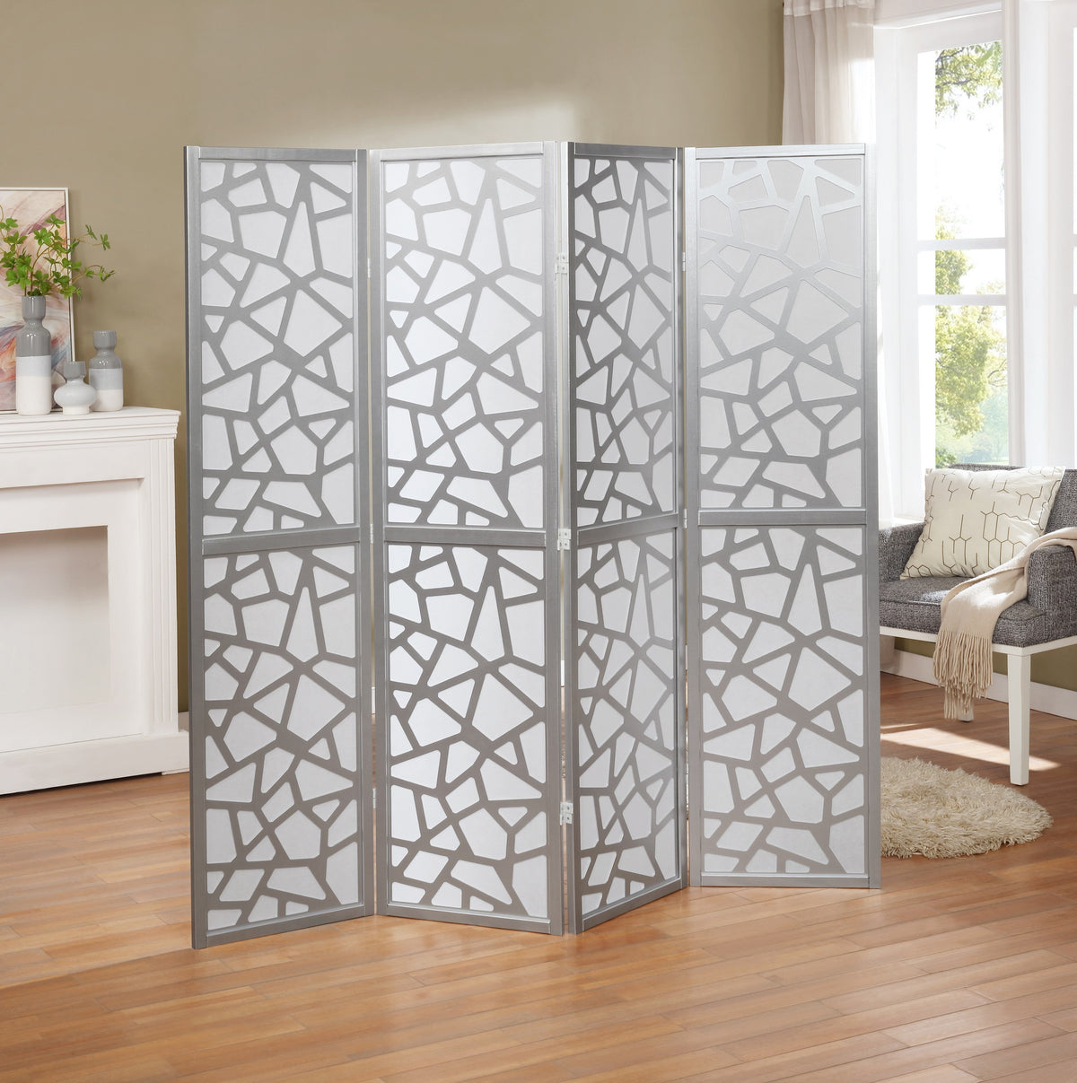 4 Panel Screen Room Divider, -Sliver