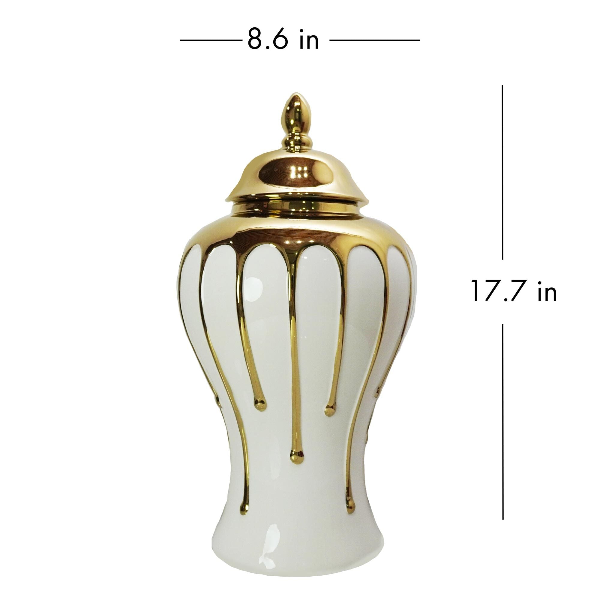 17.50"H Exquisite White Gilded Ginger Jar with Removable Lid