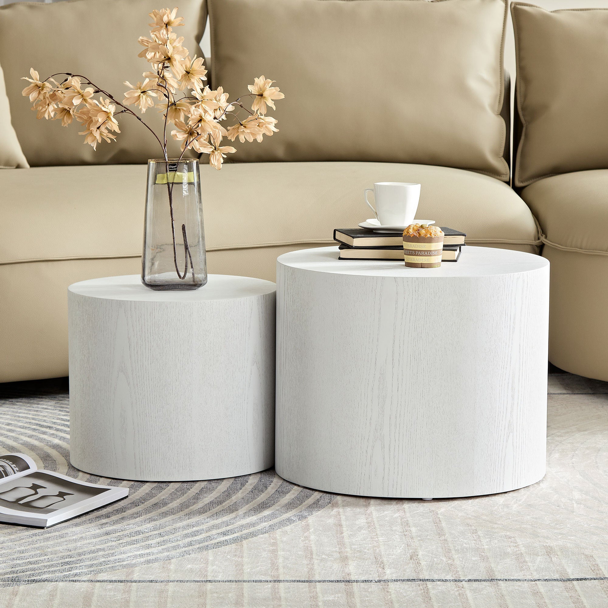 Set of 2 Modern Coffee End Side Accent Table - White