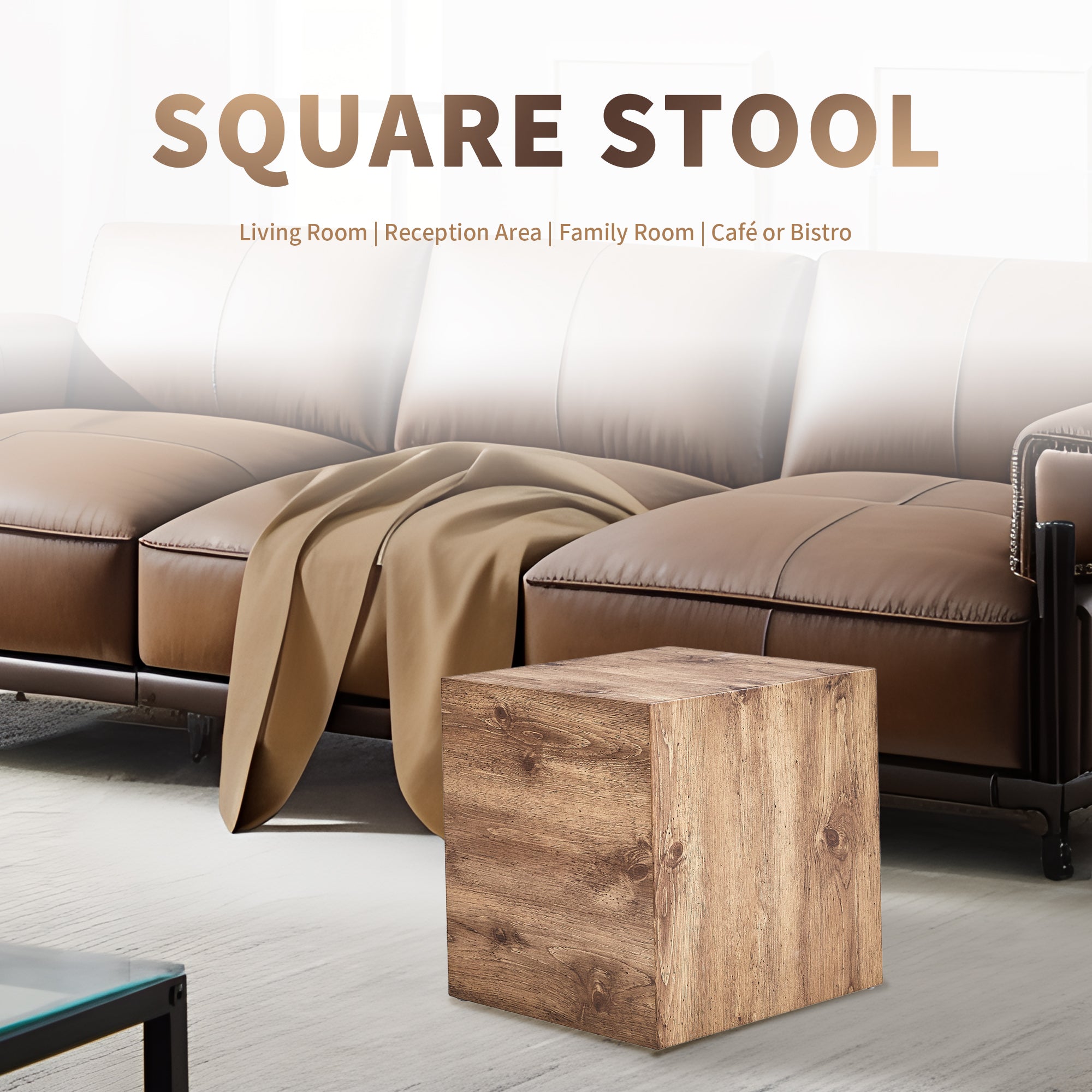 Square Stool & Coffee Tables,15.7 Inch sofa End Table, Mid Century Rustic Coffee Table - Wood Color