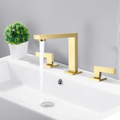 Square Three Hole Double Handle Bathroom Basin Faucet