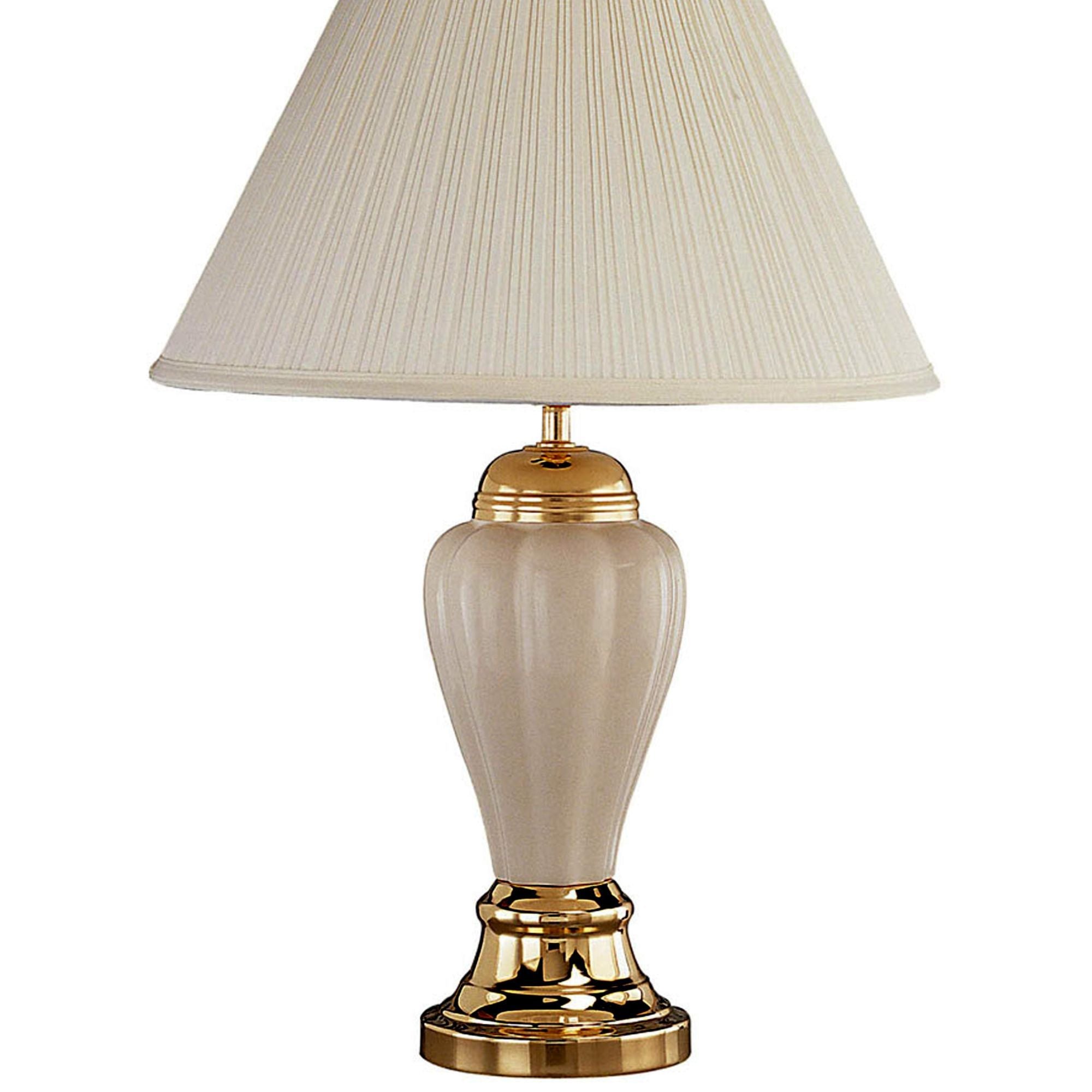 27" Tall Ceramic Table Lamp, Urn-Shaped with Ivory finish - Linen Shade