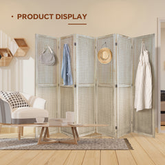 6 Panel Room Divider, 5.6Ft Pegboard Display Wooden Room Divider - Natural Wood