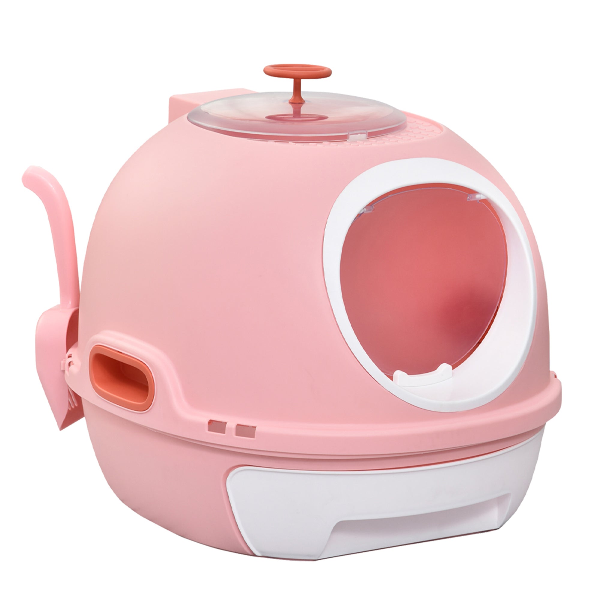 PawHut Covered Litter Box with a Lid, Scoop Enclosed Drawer & Skylight for Cats - Pink