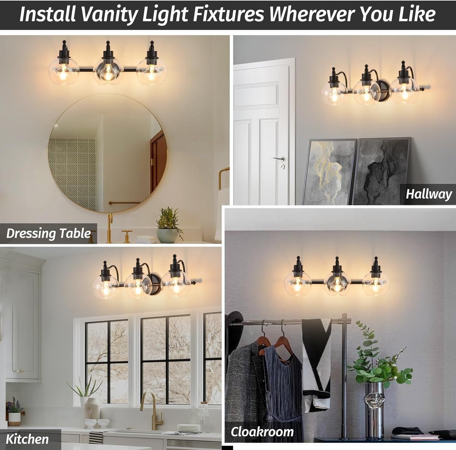 3-Lights Bathroom Vanity Lighting Fixtures Brushed Gold Modern Vanity Light 22Inch Bathroom Light Fixture Bathroom Lights Over Mirror with Clear Glass Shade (E26 Base)