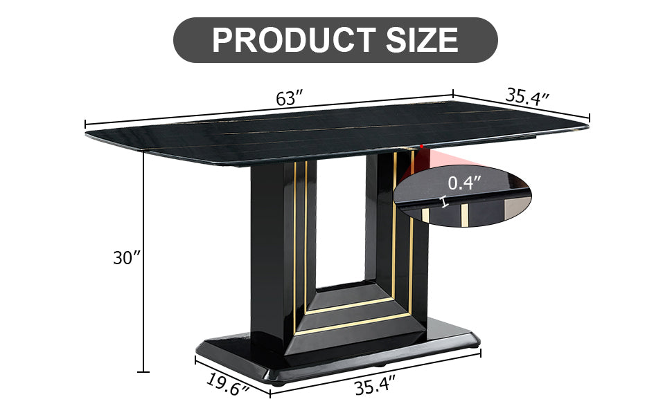 Modern Dining Table with Gold Lines and Black Base