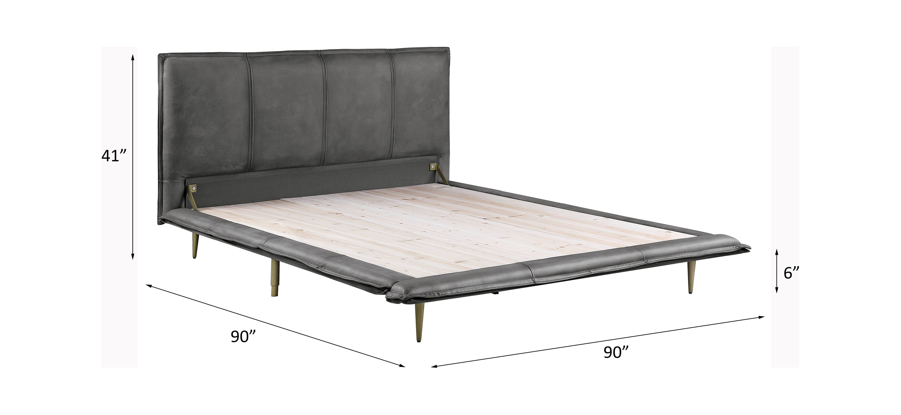 Eastern King Bed - Gray Top Grain Leather