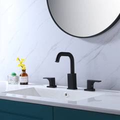 Round Widespread Double Handle Bathroom Sink Faucet with Matte Black