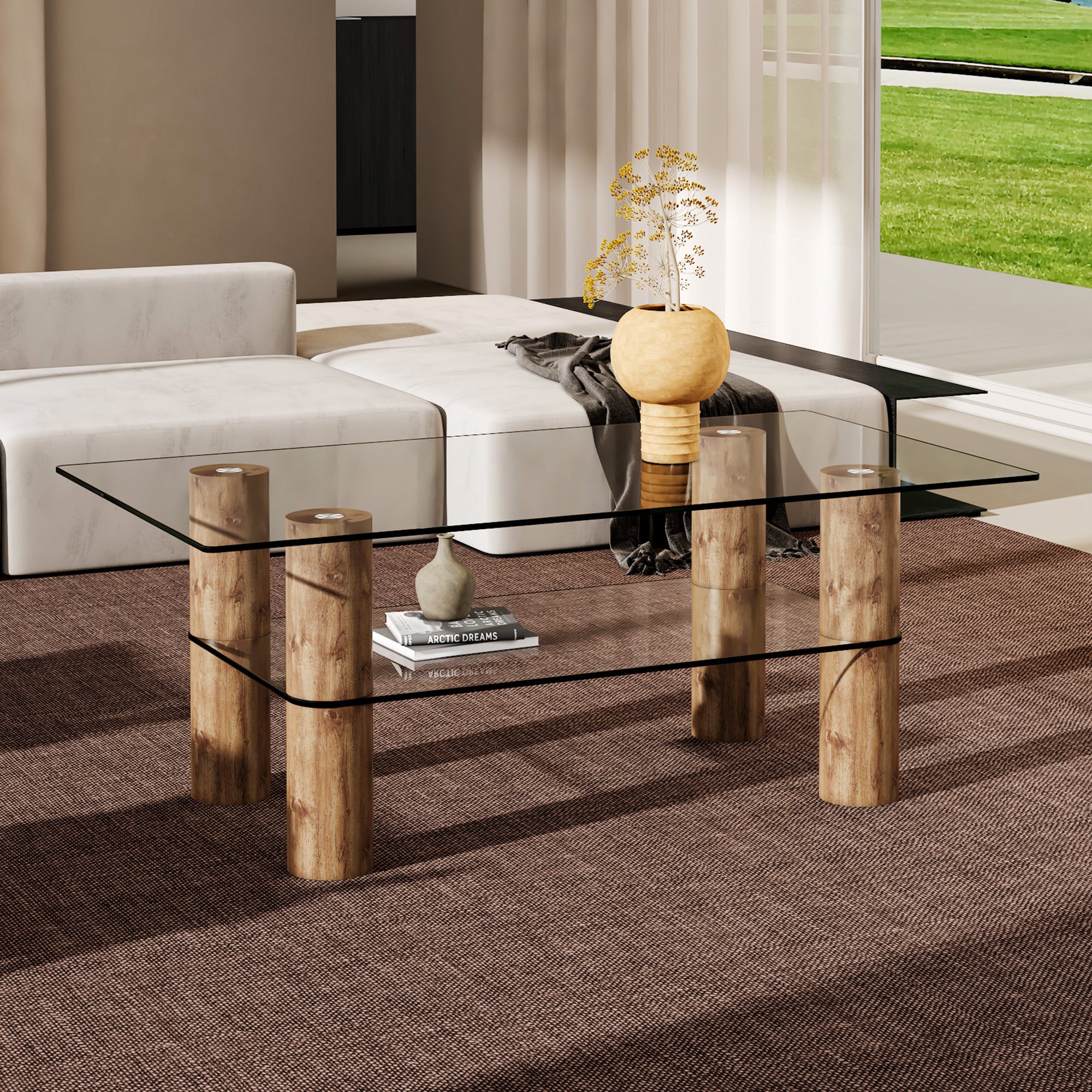 Minimalist and Modern Double-Layer Transparent Tempered Glass Coffee Table and Coffee Table