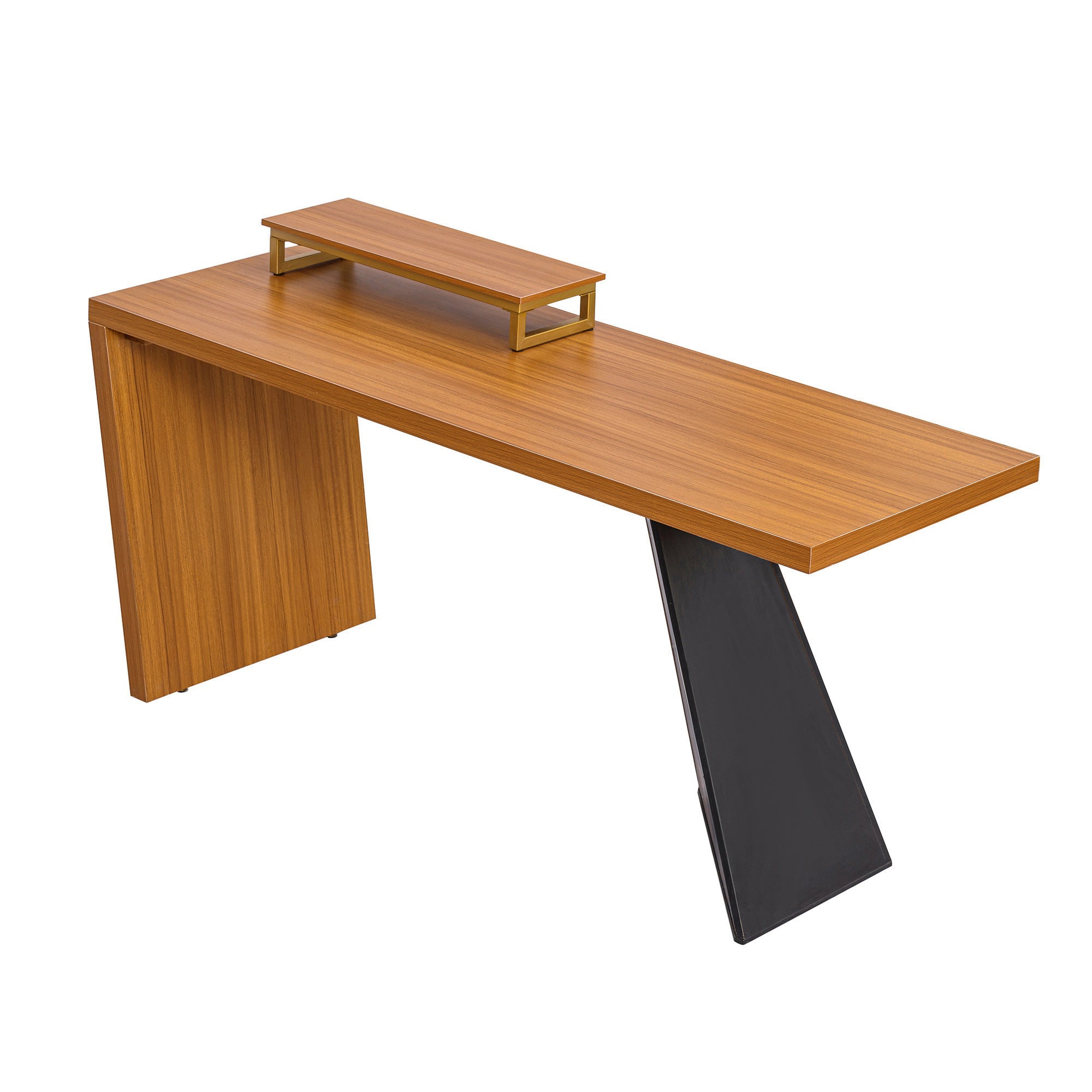 63" Modern Executive Desk, Rustic Industrial Wooden Writing Desk with Monitor Stand - Teak