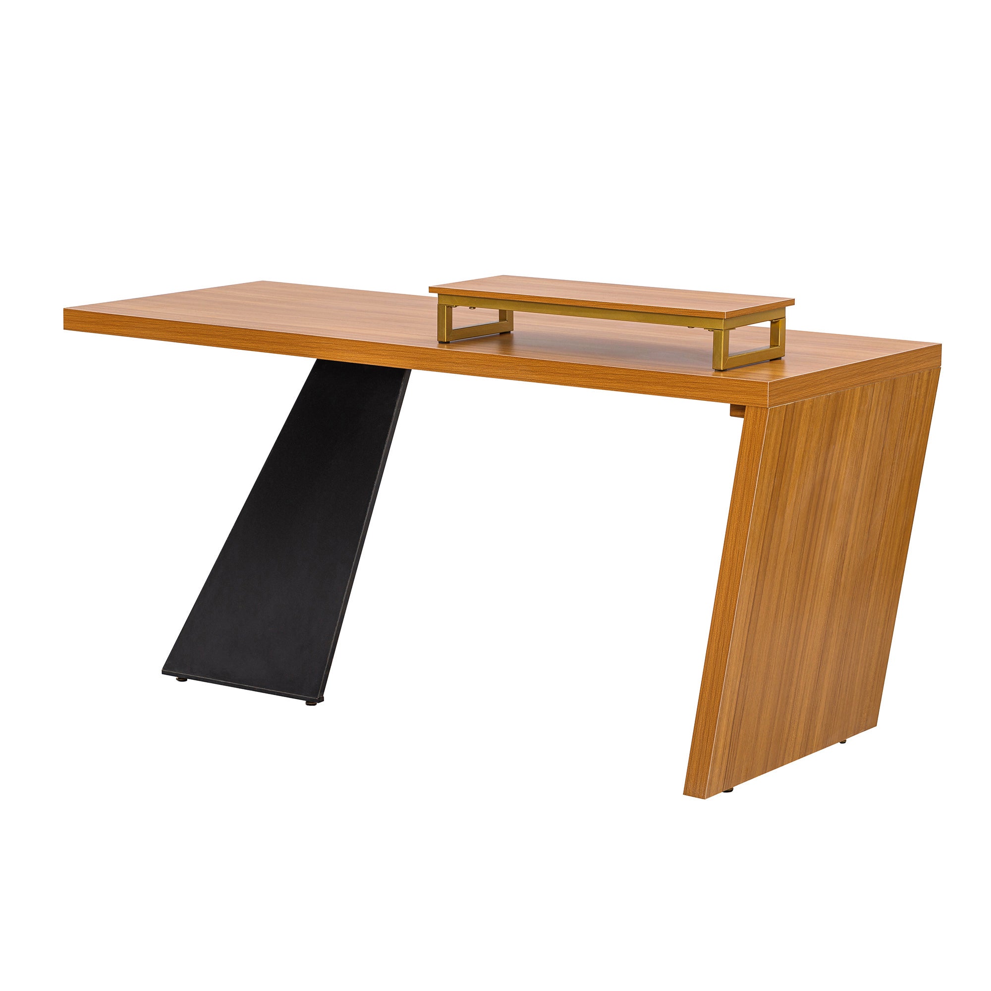 63" Modern Executive Desk, Rustic Industrial Wooden Writing Desk with Monitor Stand - Teak