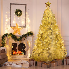 7 FT White Christmas Tree with 500 LED Warm Lights, PVC branch, Artificial Holiday Christmas Pine Tree with Star Top