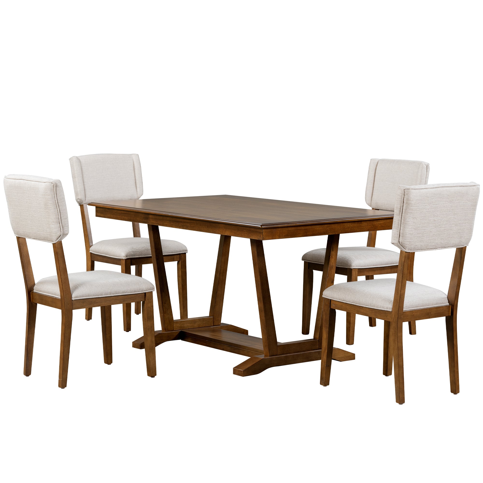 Rustic 5-piece Dining Table Set with 4 Upholstered Chairs - Walnut