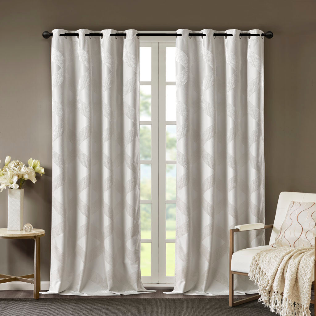 Ogee Knitted Jacquard Total Blackout Curtain Panel - Ivory