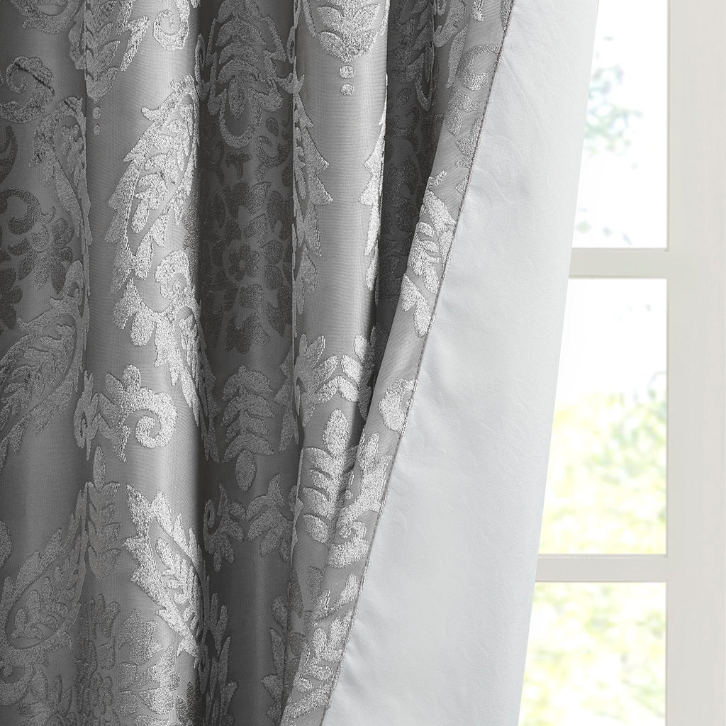 Knitted Jacquard Paisley Total Blackout Grommet Top Curtain Panel - Grey