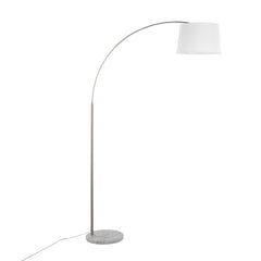 Contemporary Floor Lamp in White Marble and Nickel with White Linen Shade