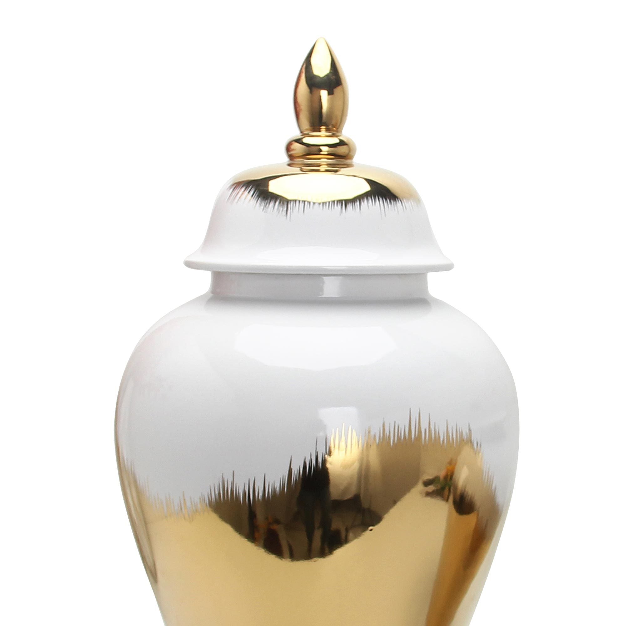 Regal White Gold Gilded Ginger Jar with Removable Lid 18.50"H