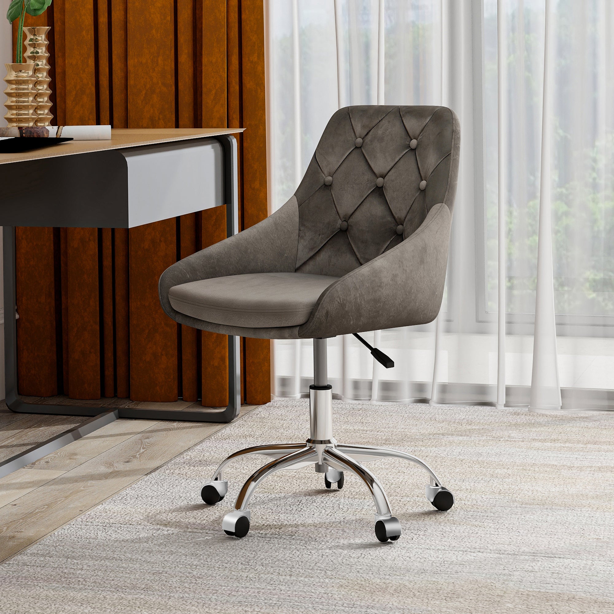 Modern Velvet Fabric with Chrome Legs - Grey