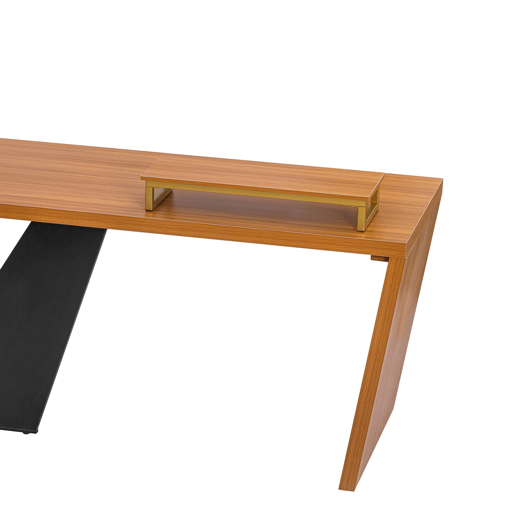 63" Modern Executive Desk, Rustic Industrial Wooden Writing Desk with Monitor Stand - Teak