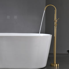 Single Handle Freestanding Tub Filler Floor Mount Bathtub Faucet with Handheld Shower - Brushed Gold