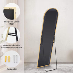 Floor Standing Mirror, Wall Mirror with Stand Aluminum Alloy Thin Frame,30''x71'',Gold-arched