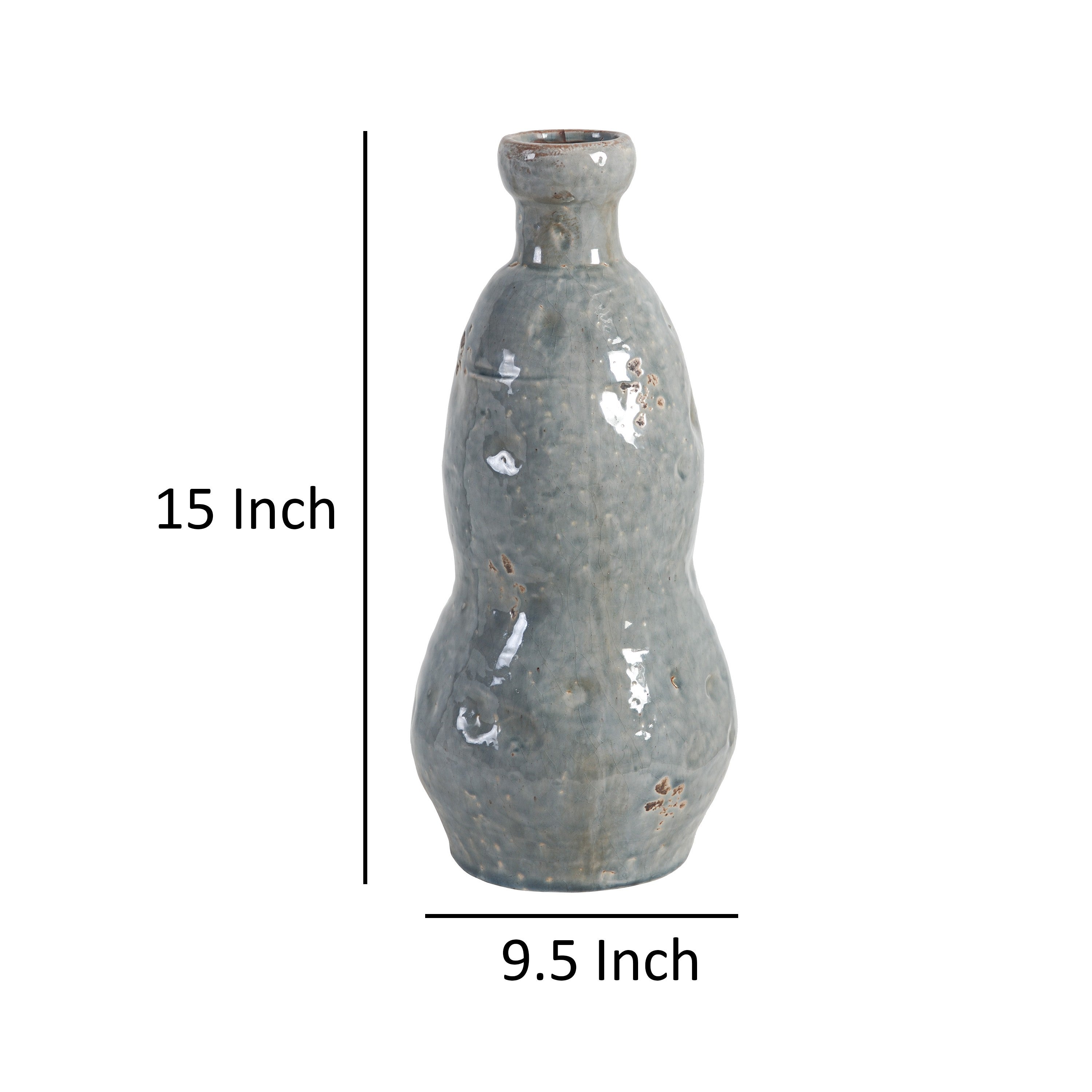 15 Inch Ceramic Vase, Curved and Flare Design, Gray