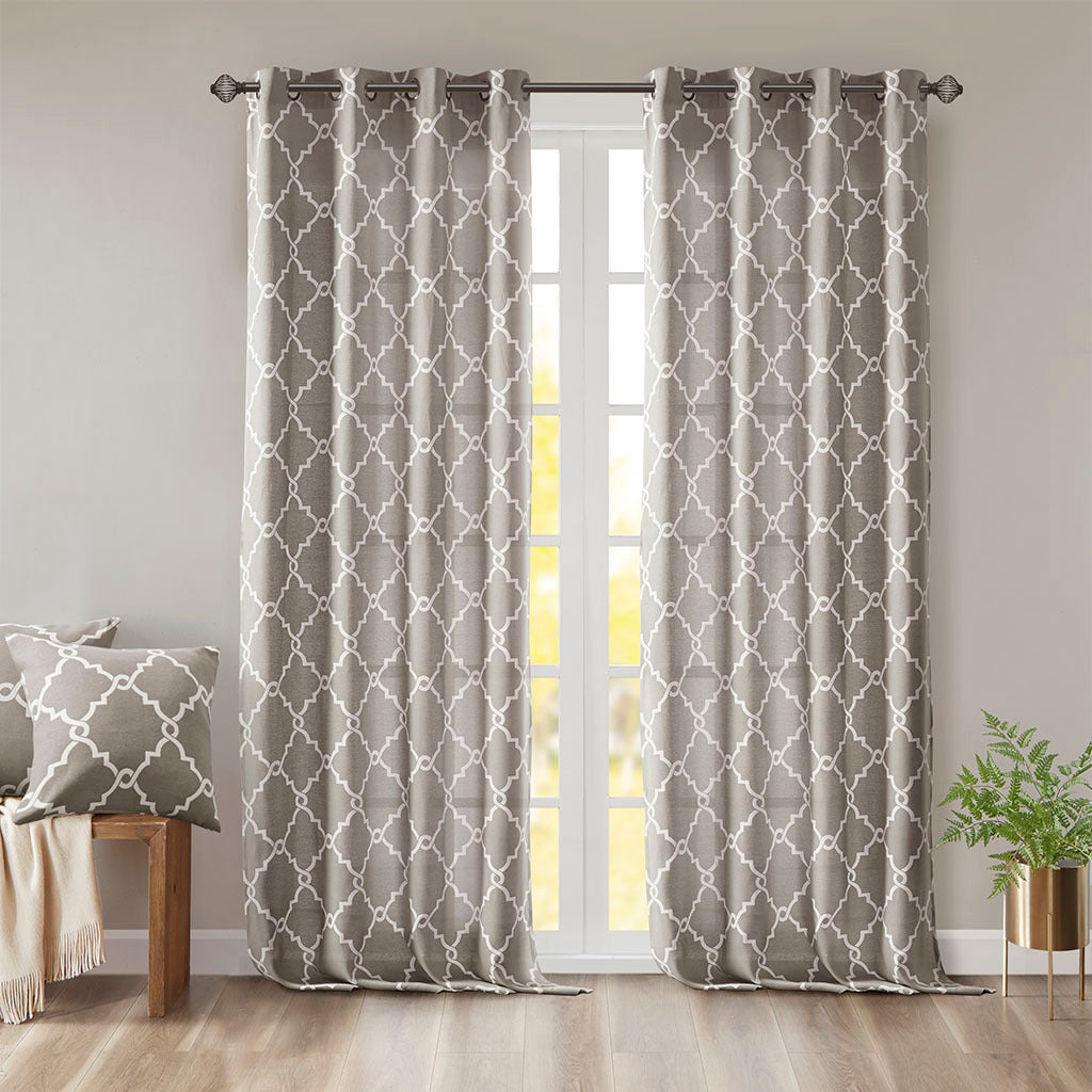 50x108" Fretwork Print Grommet Top Window Curtain Panel - Grey+White (1 panel only)