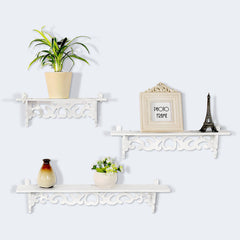 Set of 3 Shabby Floating Wall Shelves Bookshelf Display Wall Shelf Storage Rack - White