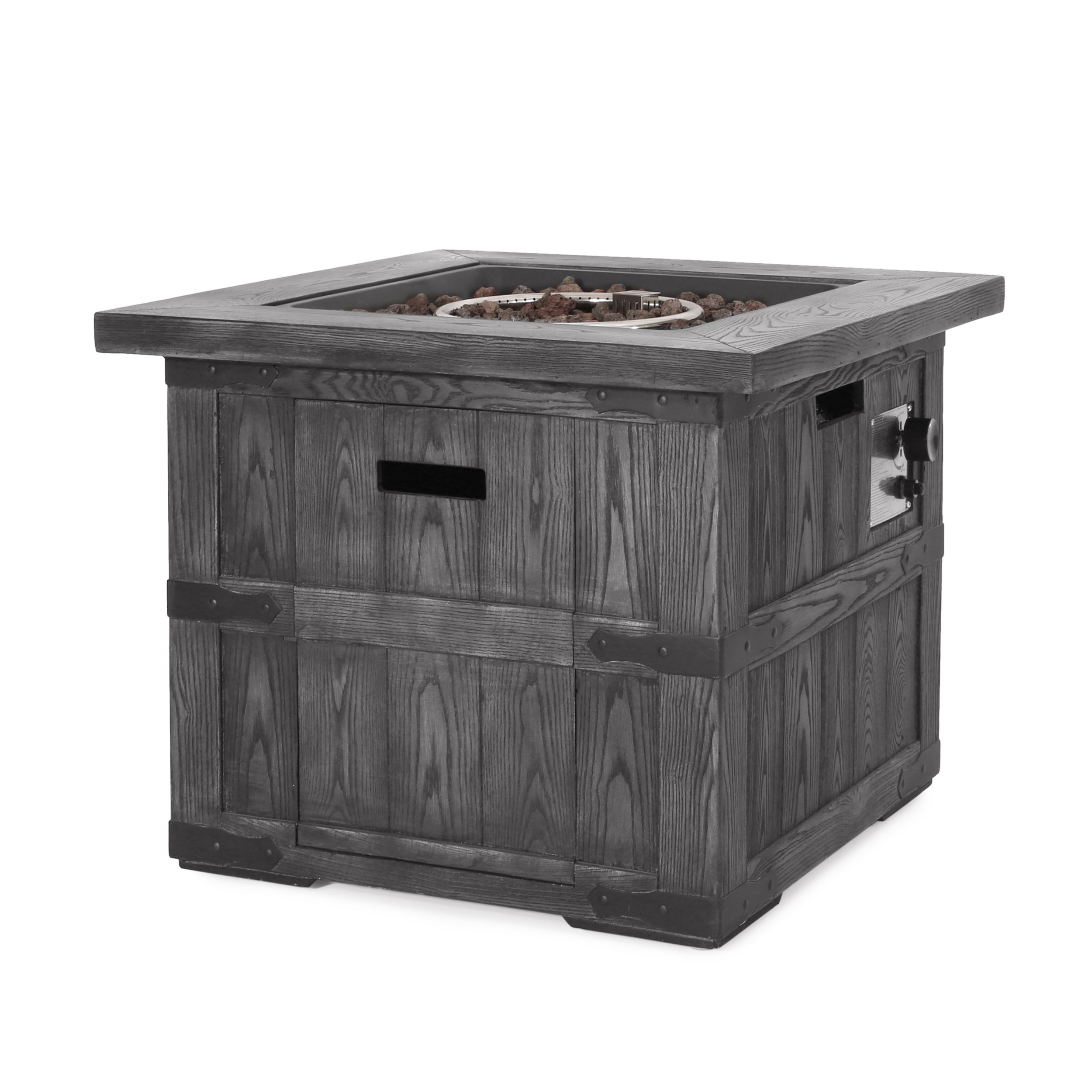 Outdoor Patio 24.5" H x 30" W Square Gas Burning Concrete Fire Pit - 40, 000 BTU, Fire Pit Table with Tank inside, Grey