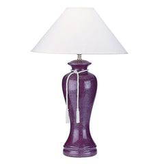 35" Tall Ceramic Table Lamp, Curved design with Burgundy Purple finish, Linen Shade