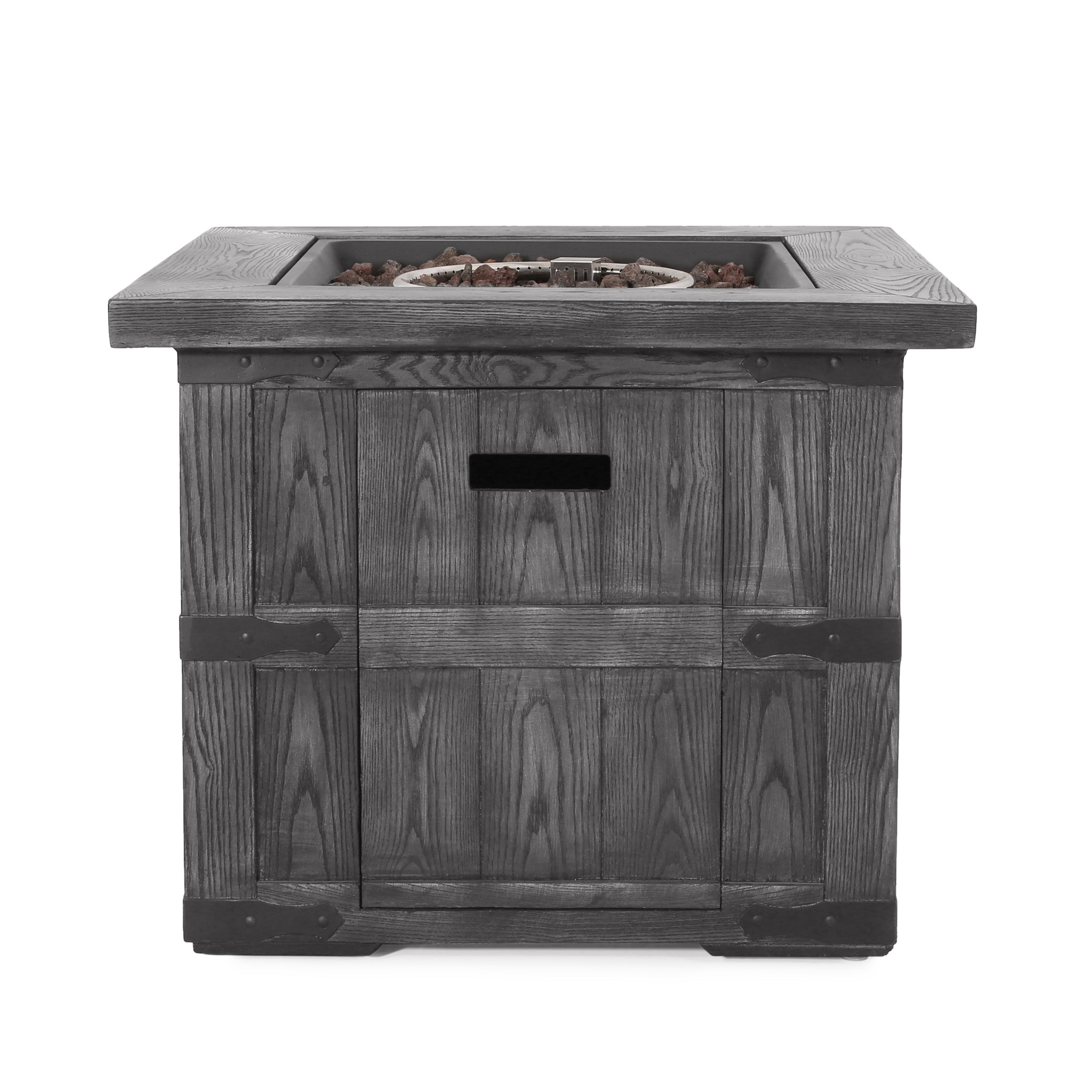 Outdoor Patio 24.5" H x 30" W Square Gas Burning Concrete Fire Pit - 40, 000 BTU, Fire Pit Table with Tank inside, Grey