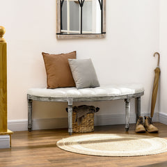 Semi-Circle End of Bed Bench with Tufted Design - Off White