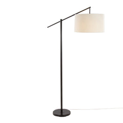 69" Contemporary Floor Lamp in Oil Bronze Metal with Natural Linen Shade