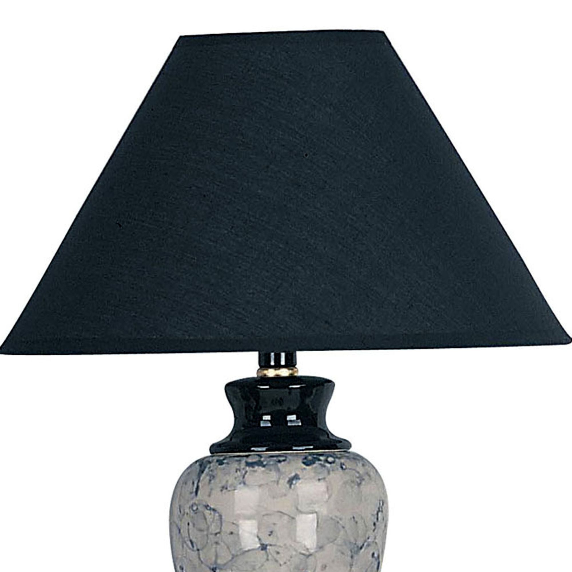 13" Tall Ceramic Table Lamp, Urn-Shaped with Black finish, Linen Shade