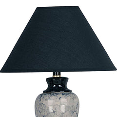 13" Tall Ceramic Table Lamp, Urn-Shaped with Black finish, Linen Shade