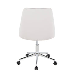 Contemporary Swivel Task Chair with Casters in Chrome Metal and White Faux Leather