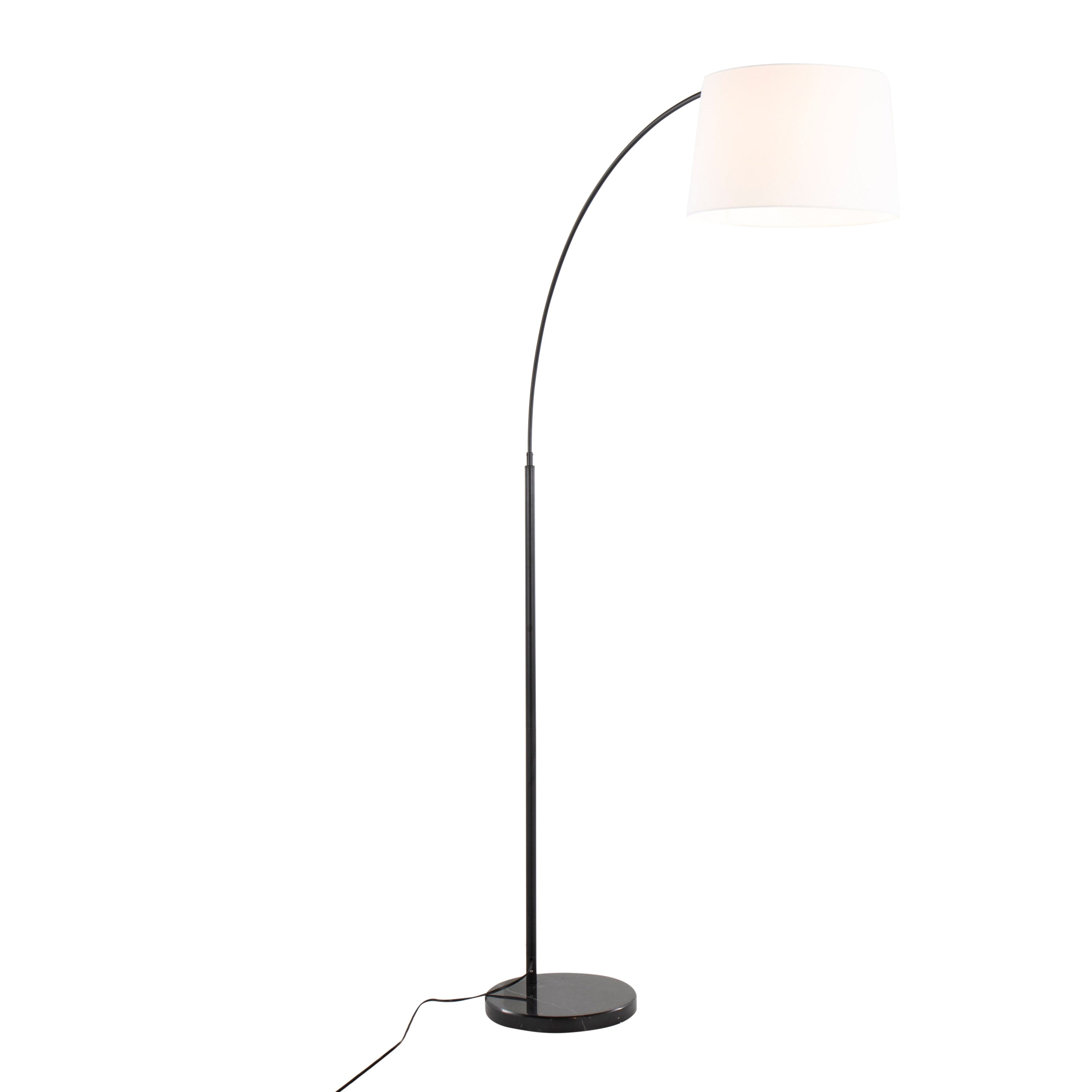 Contemporary Floor Lamp in Black Marble and Black Metal with White Linen Shade