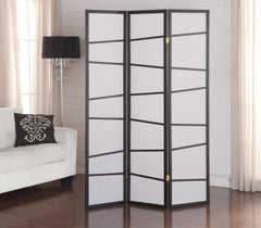 3-Panel Screen Room Divider, Black Wood+Paper