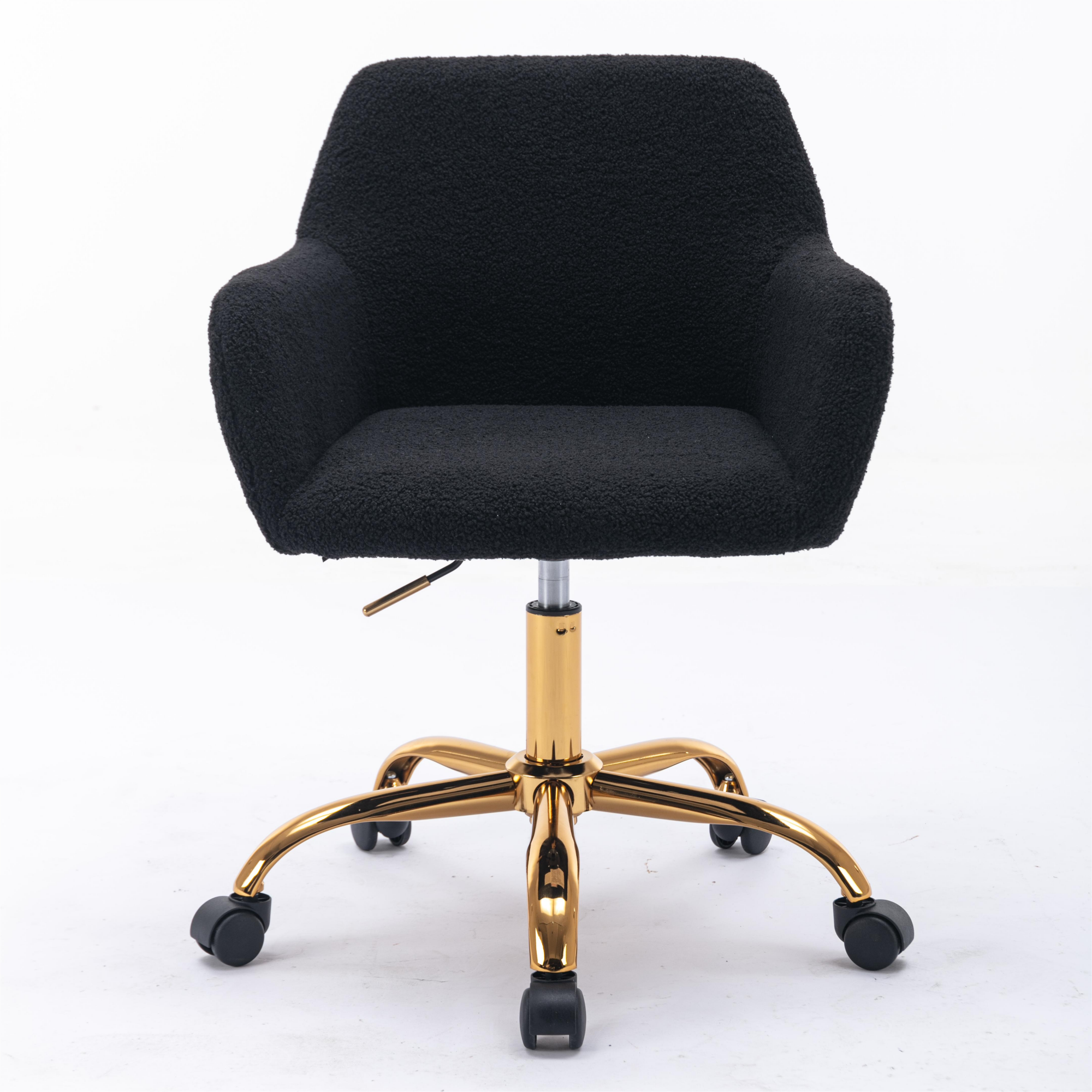 Faux Fur Home Office Chair, Swivel Desk Chair Height Adjustable Dressing Chair - Black