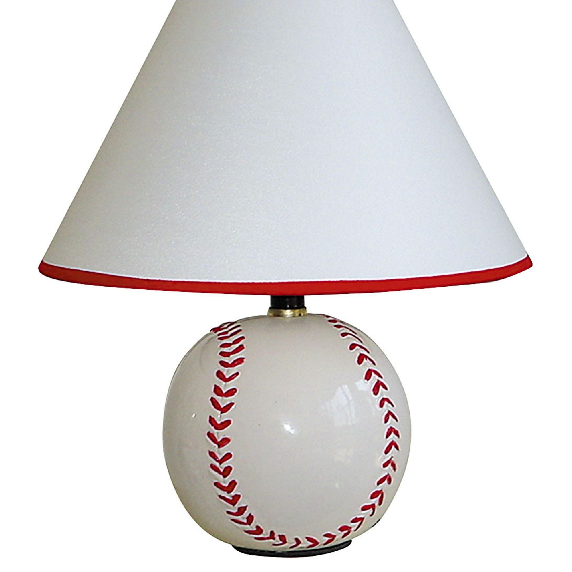 12" Tall Ceramic Table Lamp, Baseball Shaped, Linen Shade