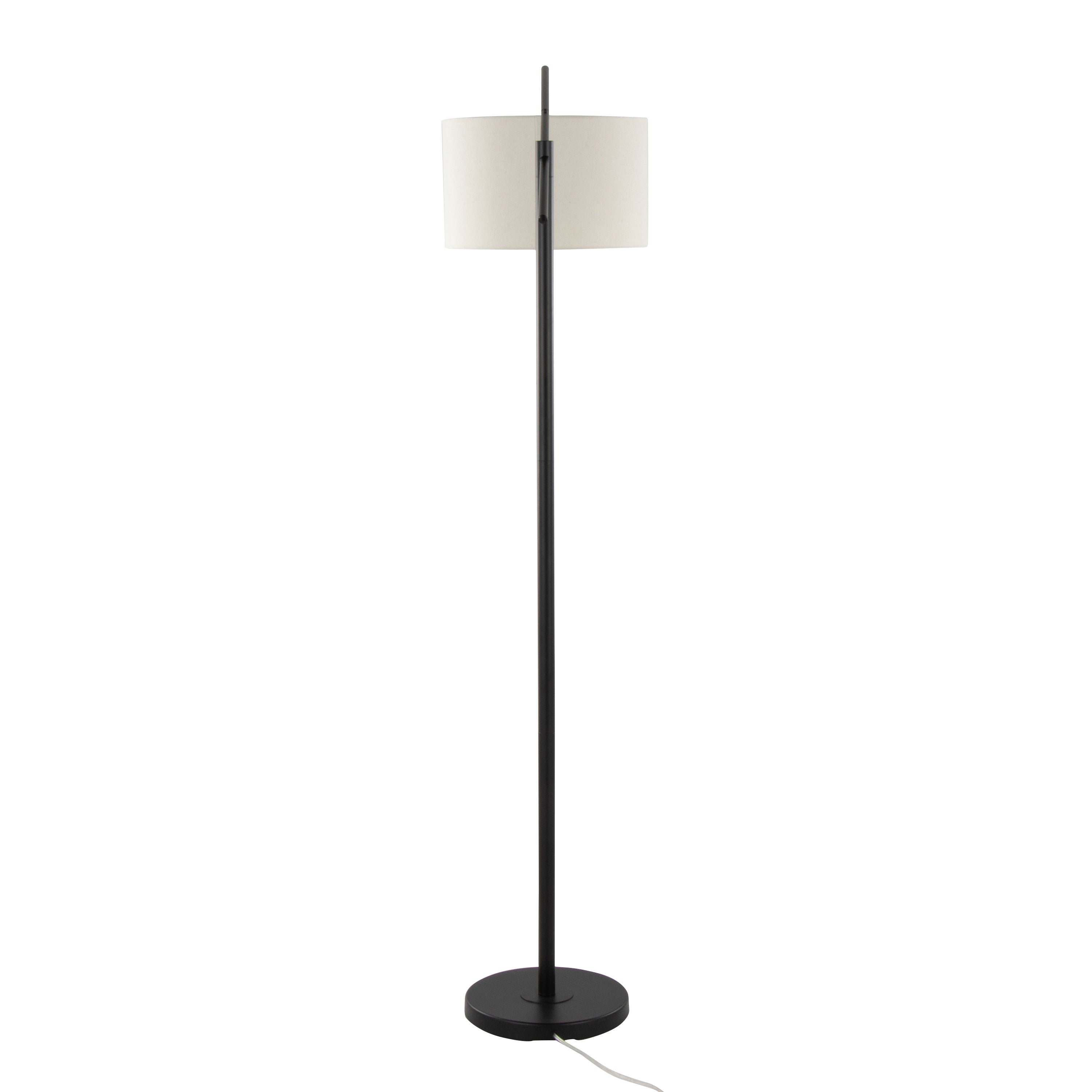 69" Contemporary Floor Lamp in Matte Black Metal with Natural Linen Shade