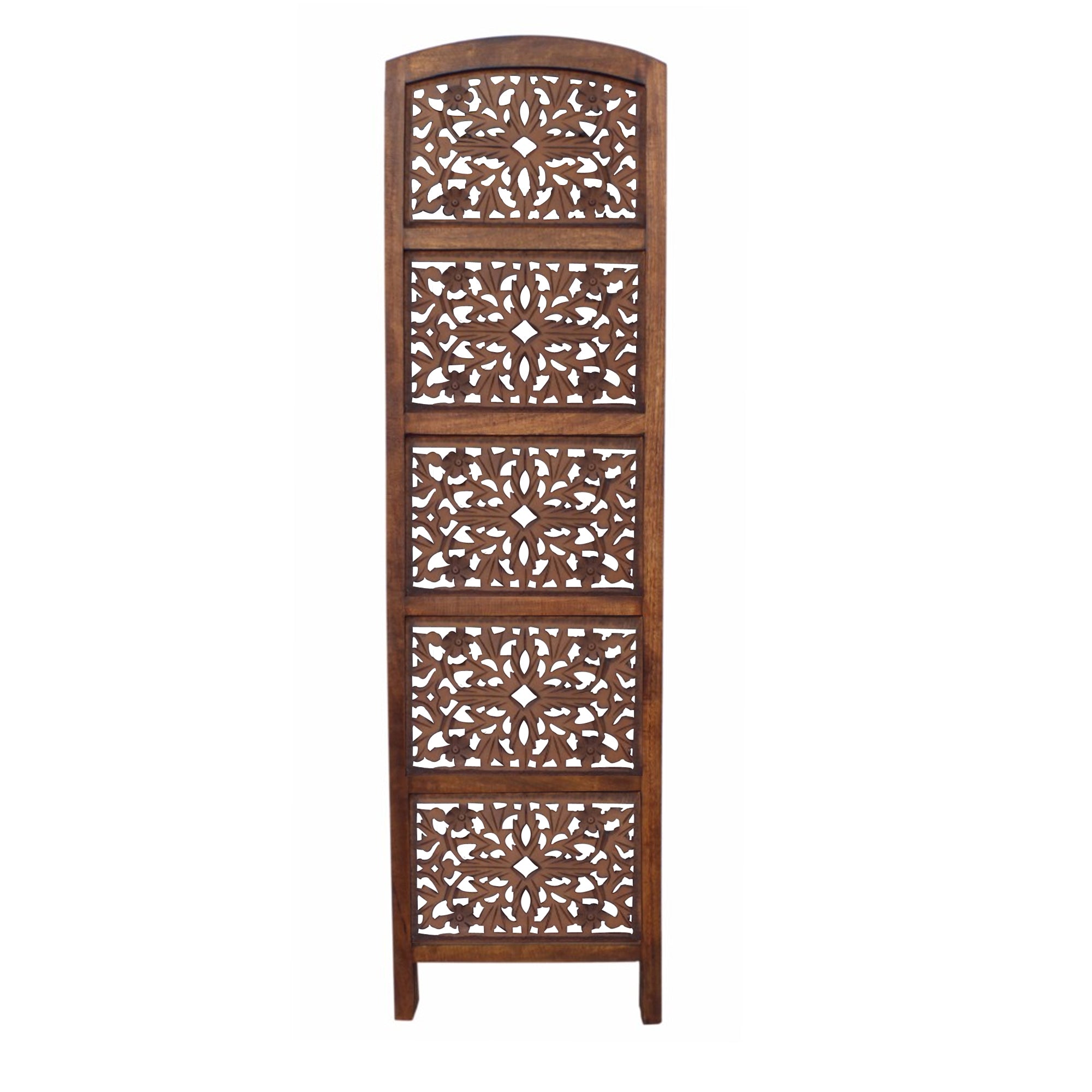 Handmade Foldable 4 Panel Wooden Partition Screen Room Divider - Brown